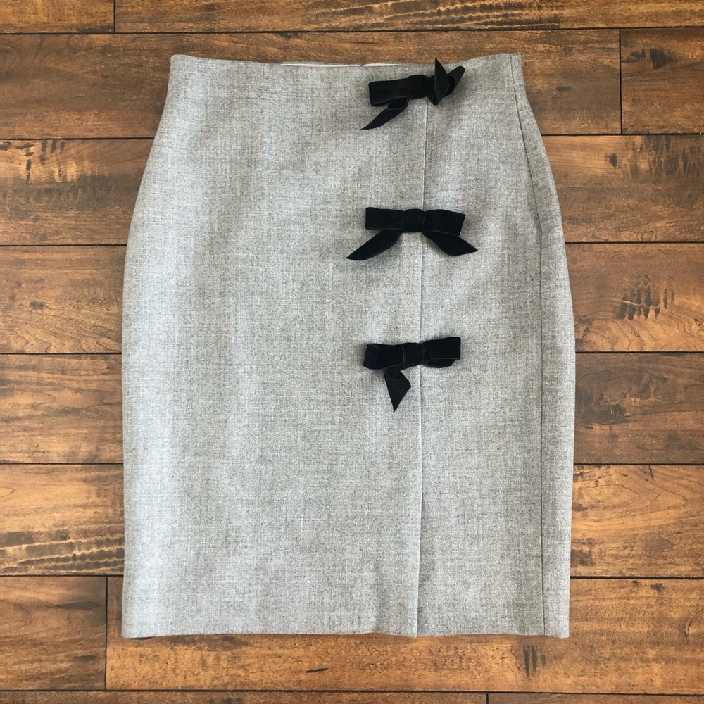 J Crew Wool Skirt with Black Velvet Bow Accents